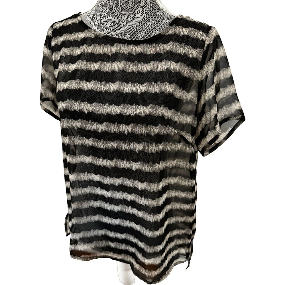 Samlin Ladies Womens Shirt‎ Top Blouse Large Black Striped Summer See through